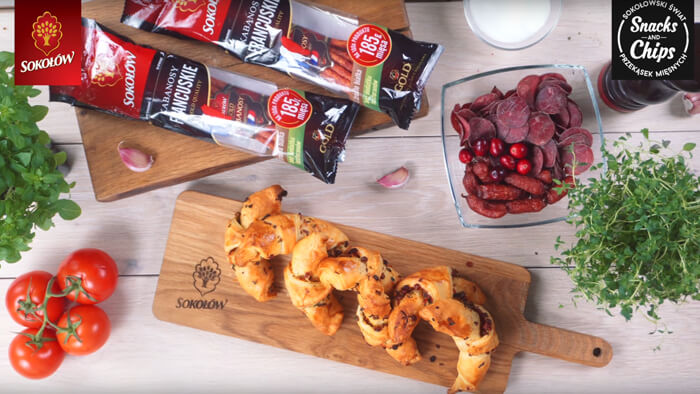 Croissants with Sokołów kabanos sausages 